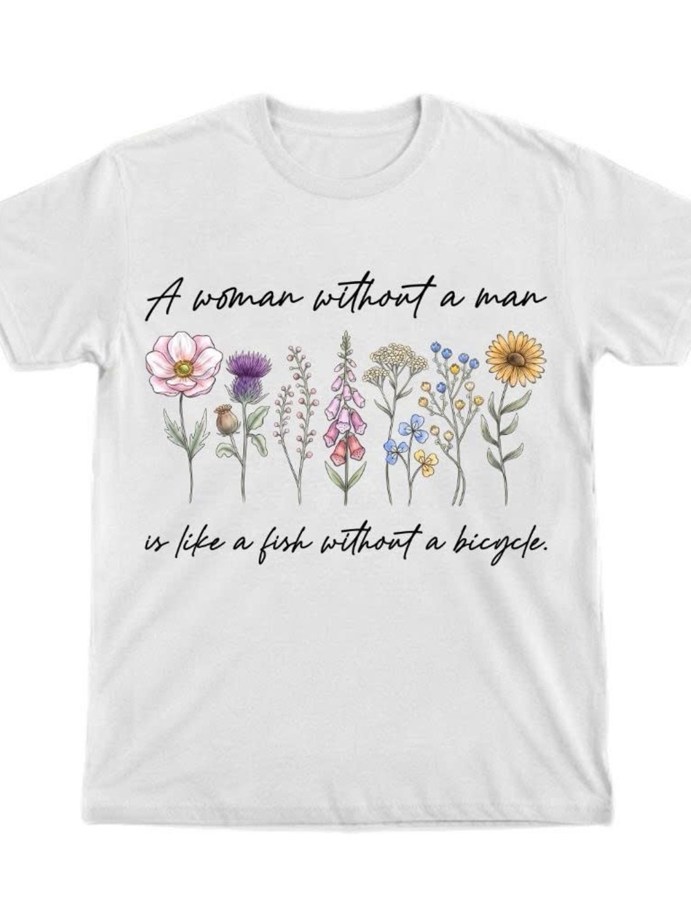 White Floral Graphic Tee with Gloria Steinem Quote